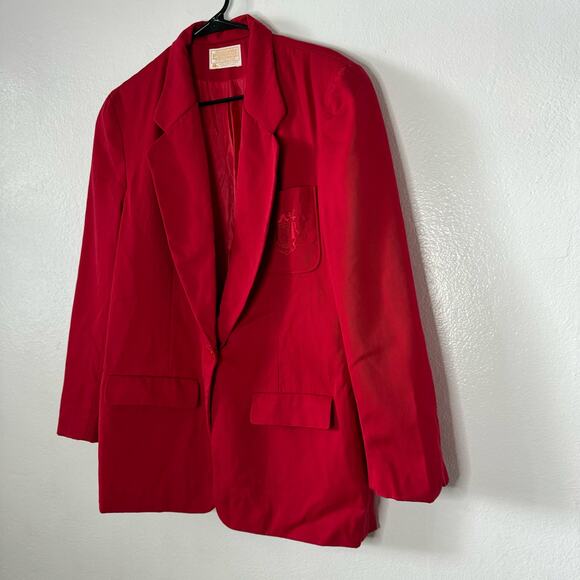 Vintage 70s Pendleton Women Sz 12 Wool Blazer Red Crest Single Button Sport Coat - Picture 3 of 11